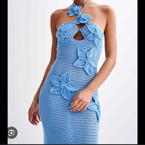 Meshki Kyla floral blue crochet maxi dress brand new